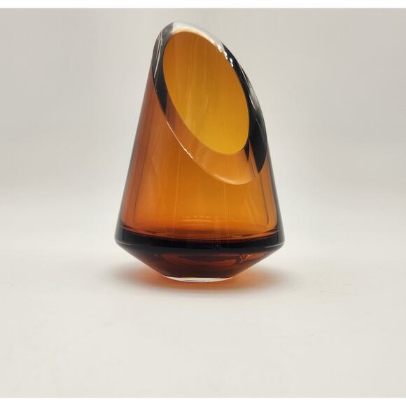 Badash Poland Amber & Clear Art Glass Vase/Candle Holder Handmade Diagonally Cut - Picture 6 of 12